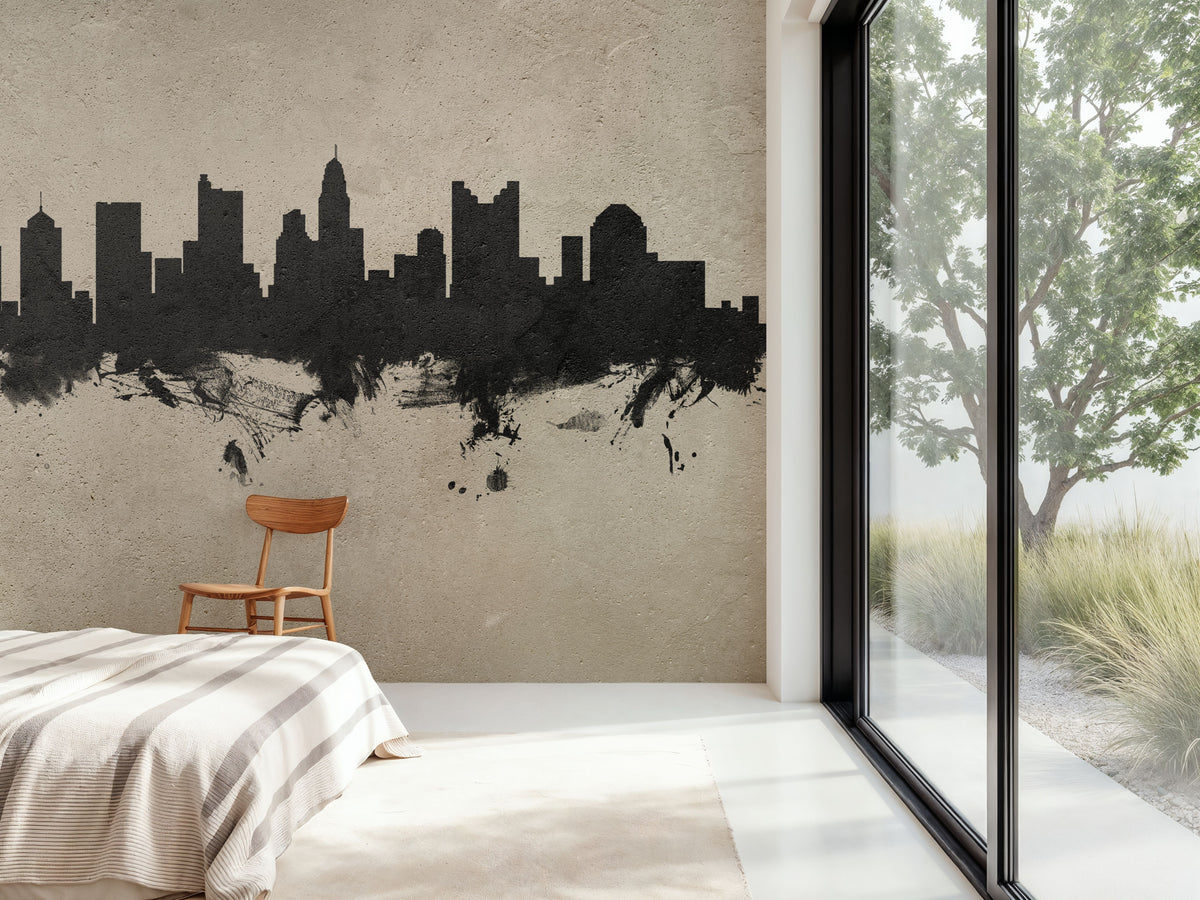 Columbus Ohio Skyline Concrete Mural Wallpaper - room preview 04