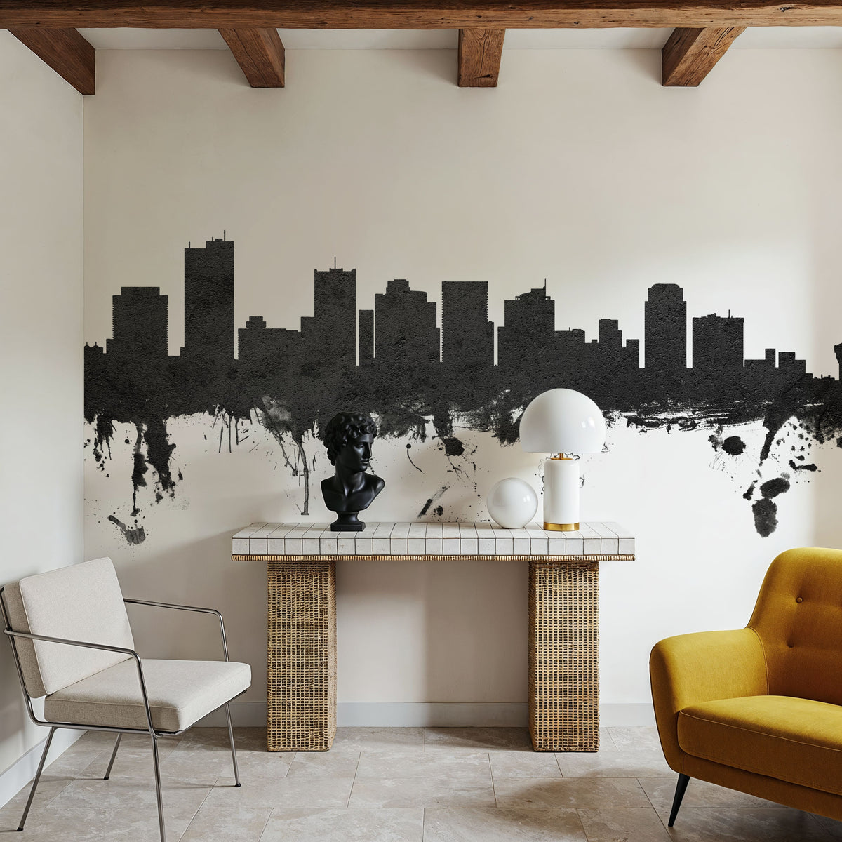 Phoenix Skyline Black & White Mural Wallpaper - room preview 04