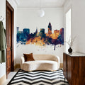 Lincoln Nebraska Skyline Blue & Bronze Mural Wallpaper - room preview 04