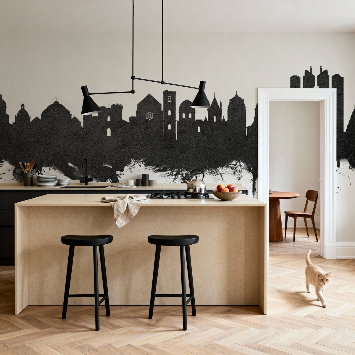 Naples Italy Skyline Black & White Mural Wallpaper - room preview 04