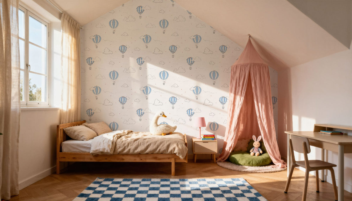 Petite Hot Air Balloons, Sky Blue Mural Wallpaper - room preview 04