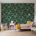 Wild and Free Pattern, Green Mural Wallpaper - room preview 04