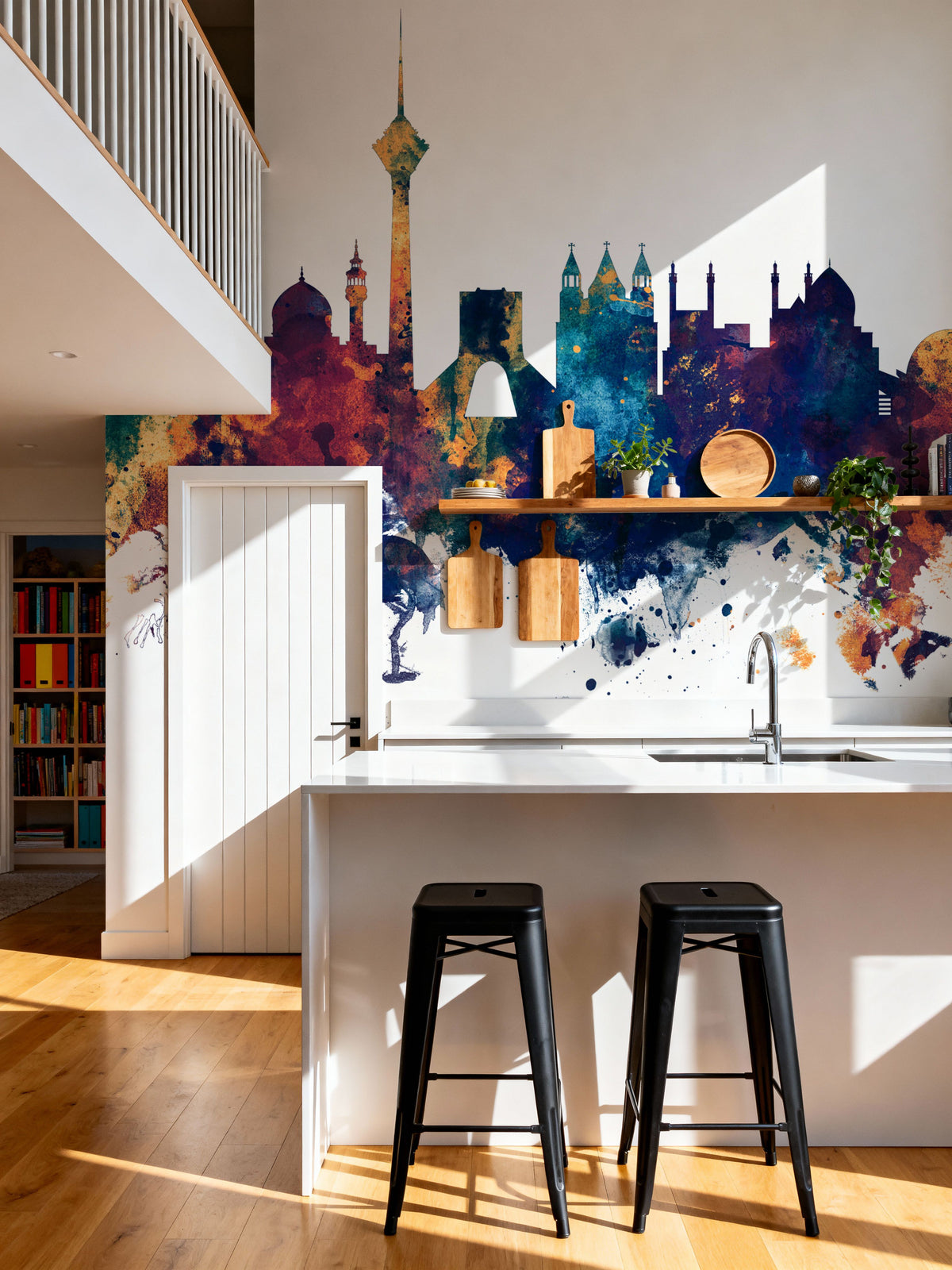 Tehran Iran Skyline Blue & Bronze Mural Wallpaper - room preview 04