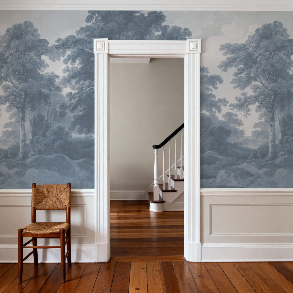 Historic Lands, Washed Blue Mural Wallpaper - room preview 04