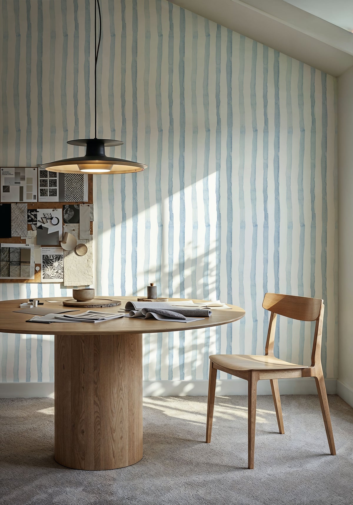 Watercolor Stripes Indigo Mural Wallpaper - room preview 04