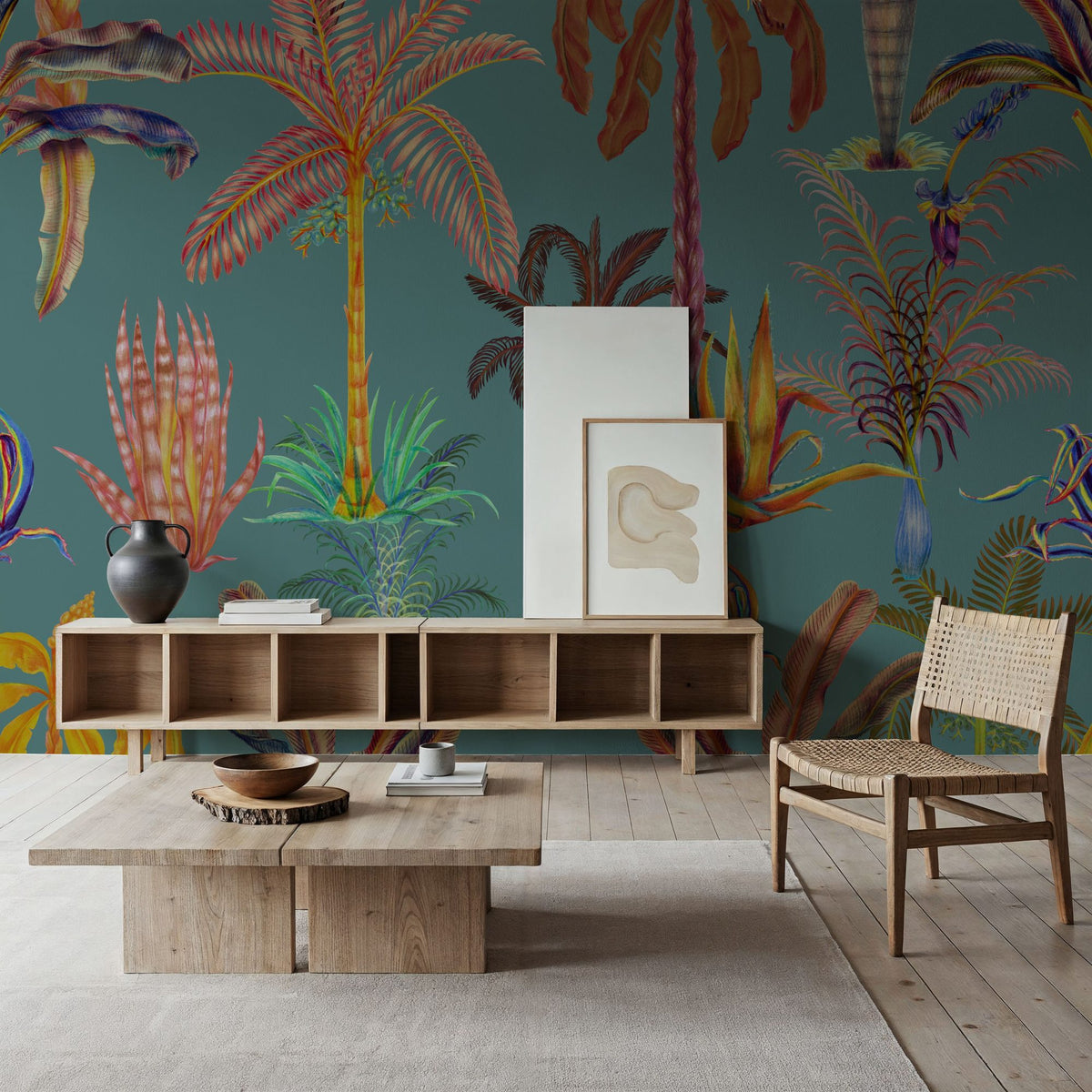 Statement Palm, Turquoise Mural Wallpaper - room preview 04