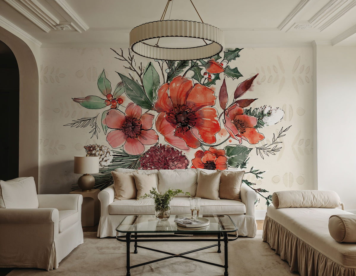 Festive Blooms IX Mural Wallpaper - room preview 04