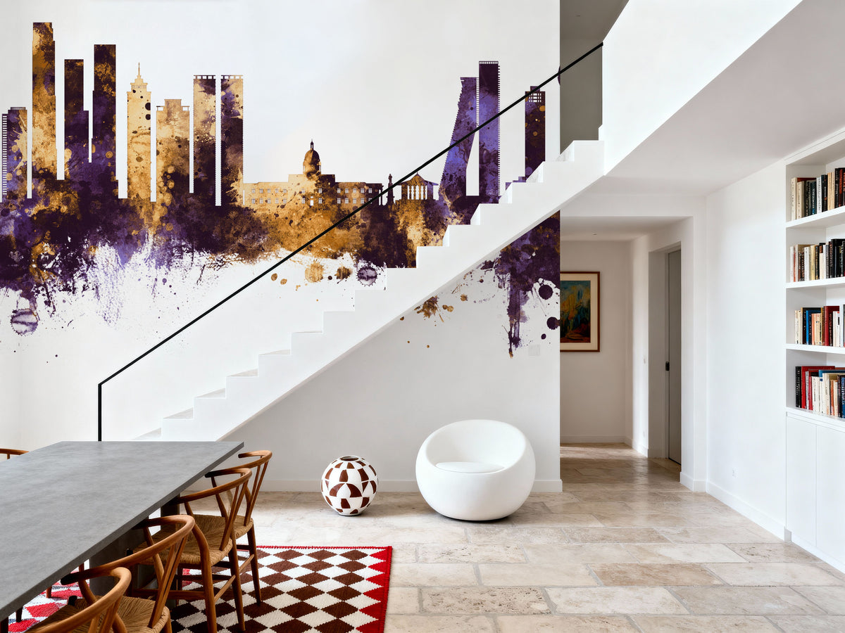 Colombo Sri Lanka Skyline Purple & Gold Mural Wallpaper - room preview 04
