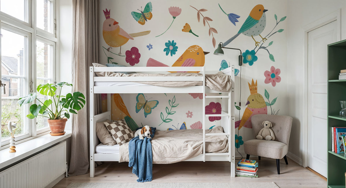 Royal Birds on White Mural Wallpaper - room preview 04
