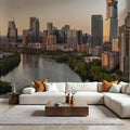 Riverside Skyscrapers Golden Metropolis Mural Wallpaper - room preview 04