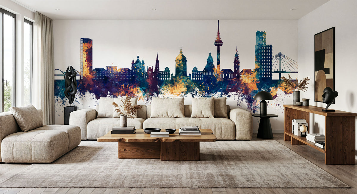 Mannheim Germany Skyline Blue & Bronze Mural Wallpaper - room preview 04
