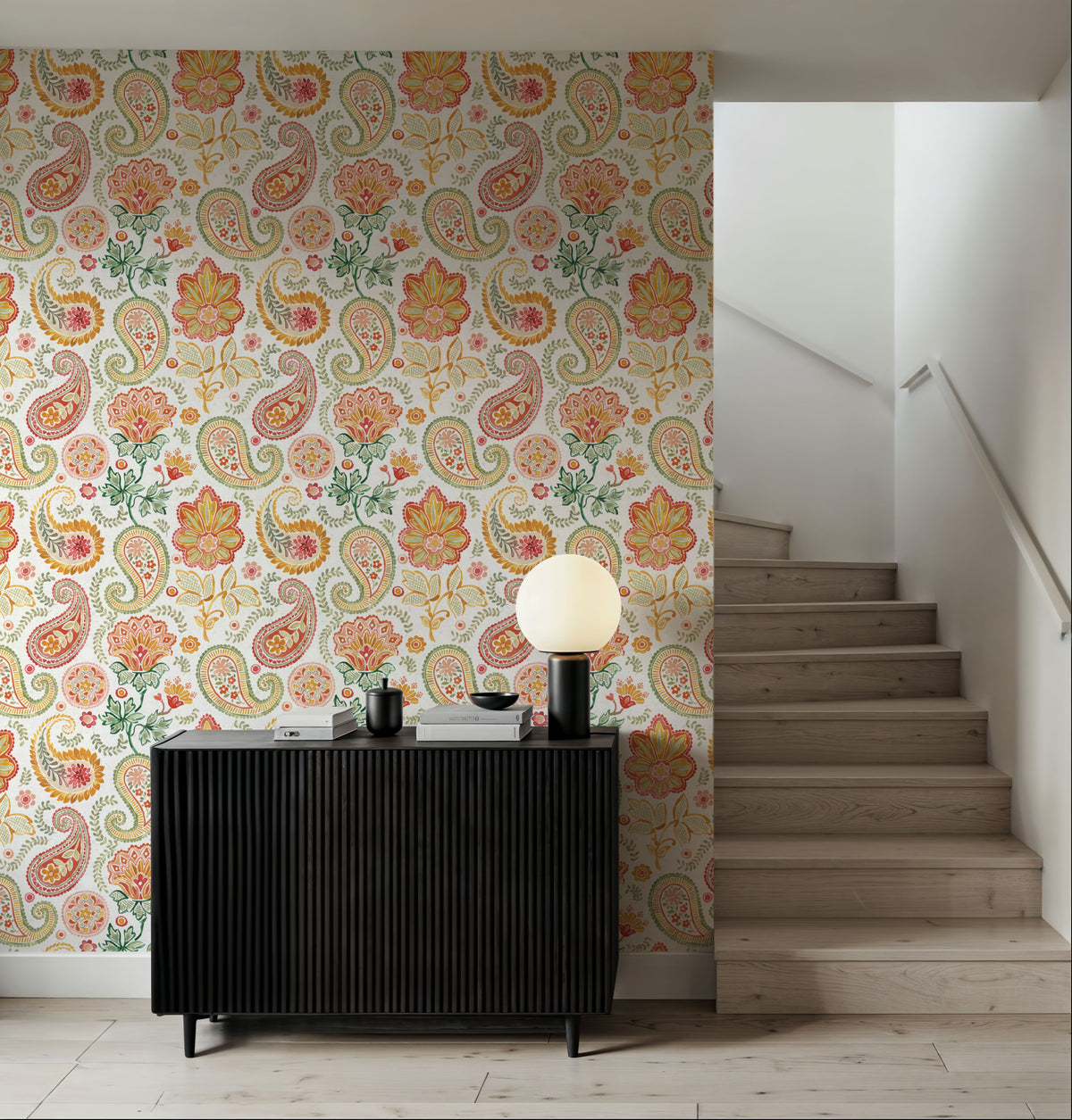 Harvest Paisley Mini White Mural Wallpaper - room preview 04