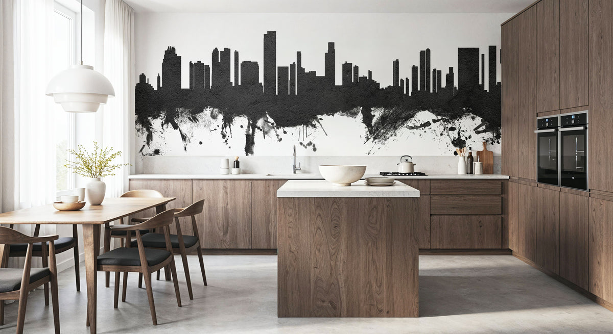 Honolulu Hawaii Skyline Black & White Mural Wallpaper - room preview 04
