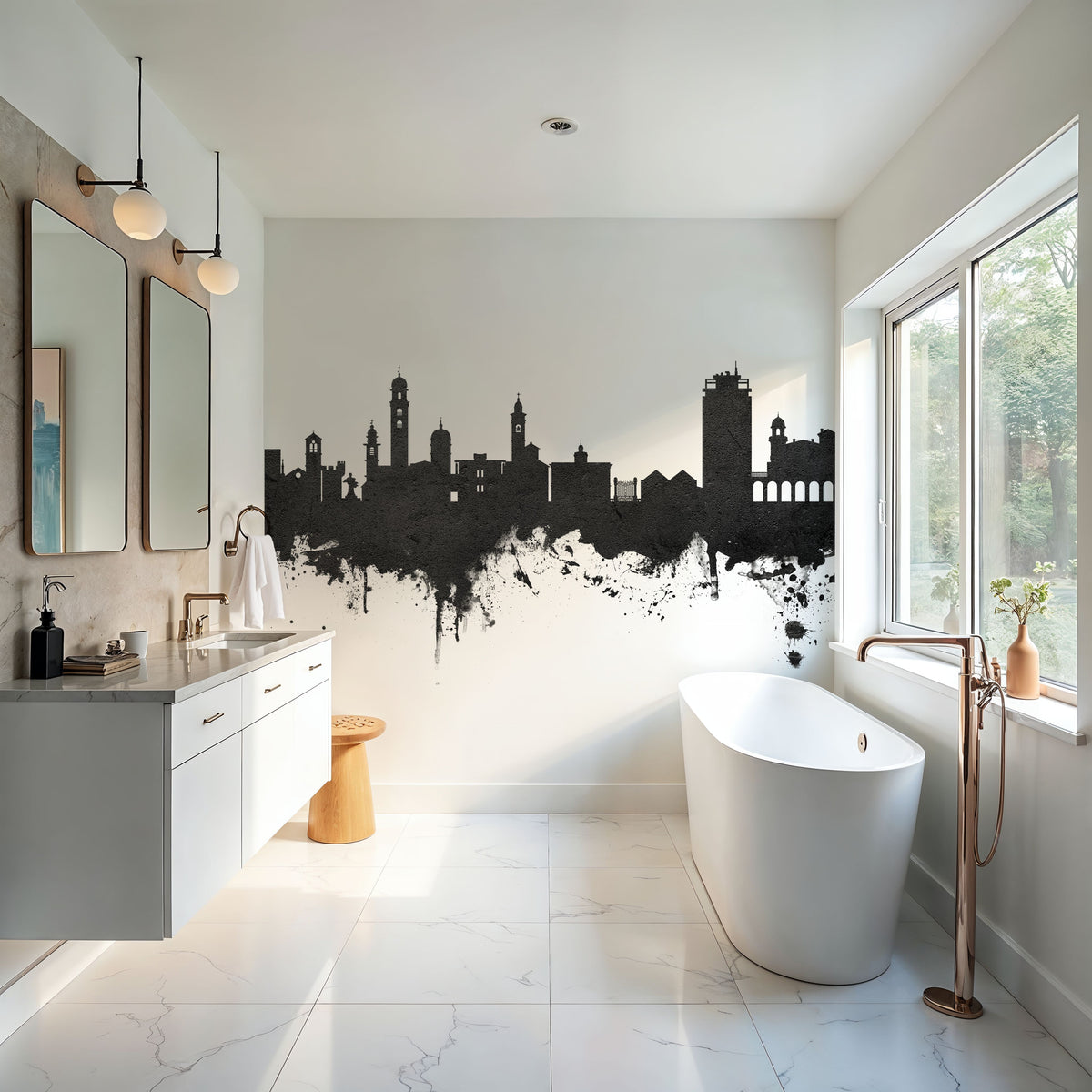 Lugano Switzerland Skyline Black & White Mural Wallpaper - room preview 04