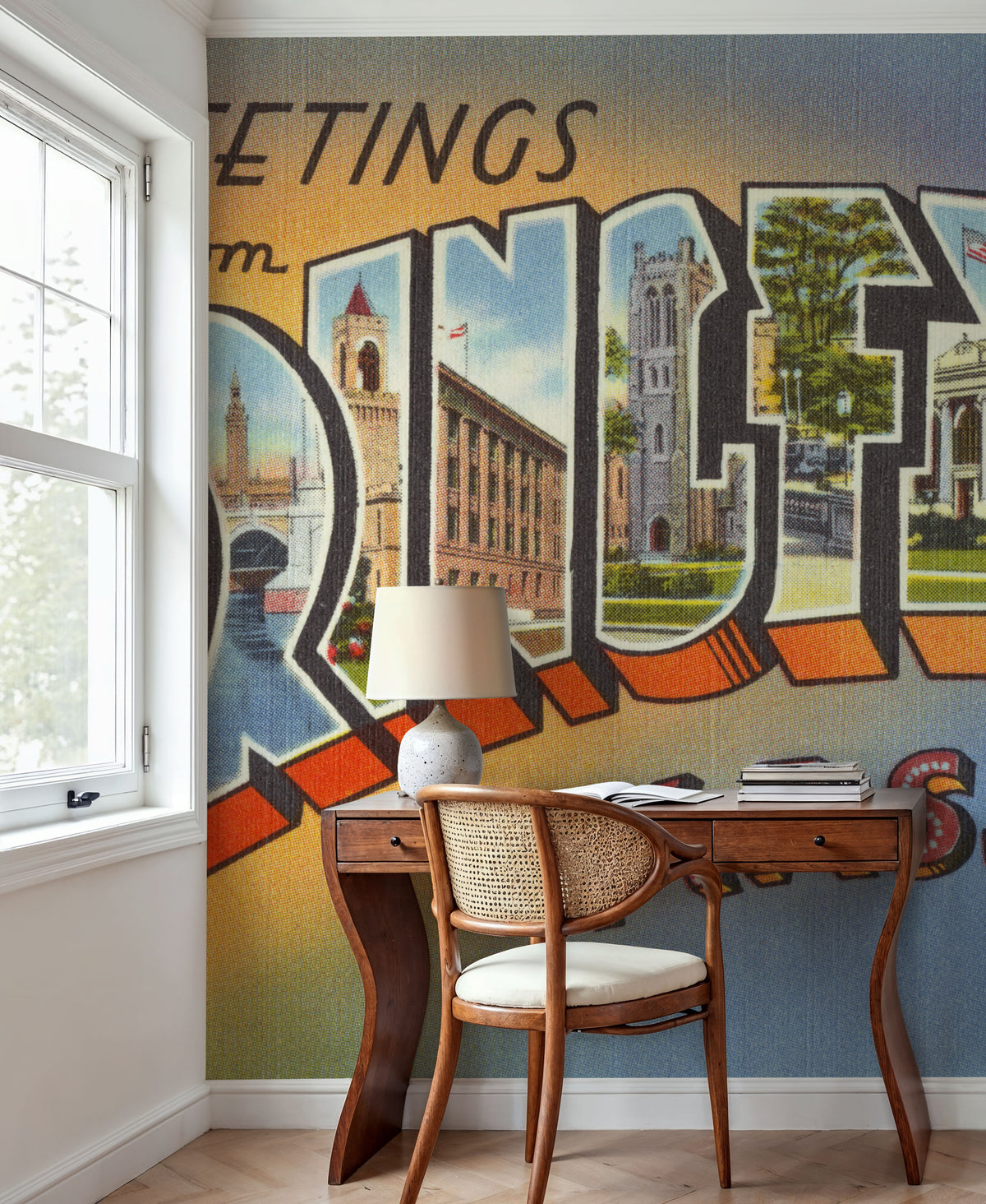 Greetings From Springfield Mass. Mural Wallpaper - room preview 04