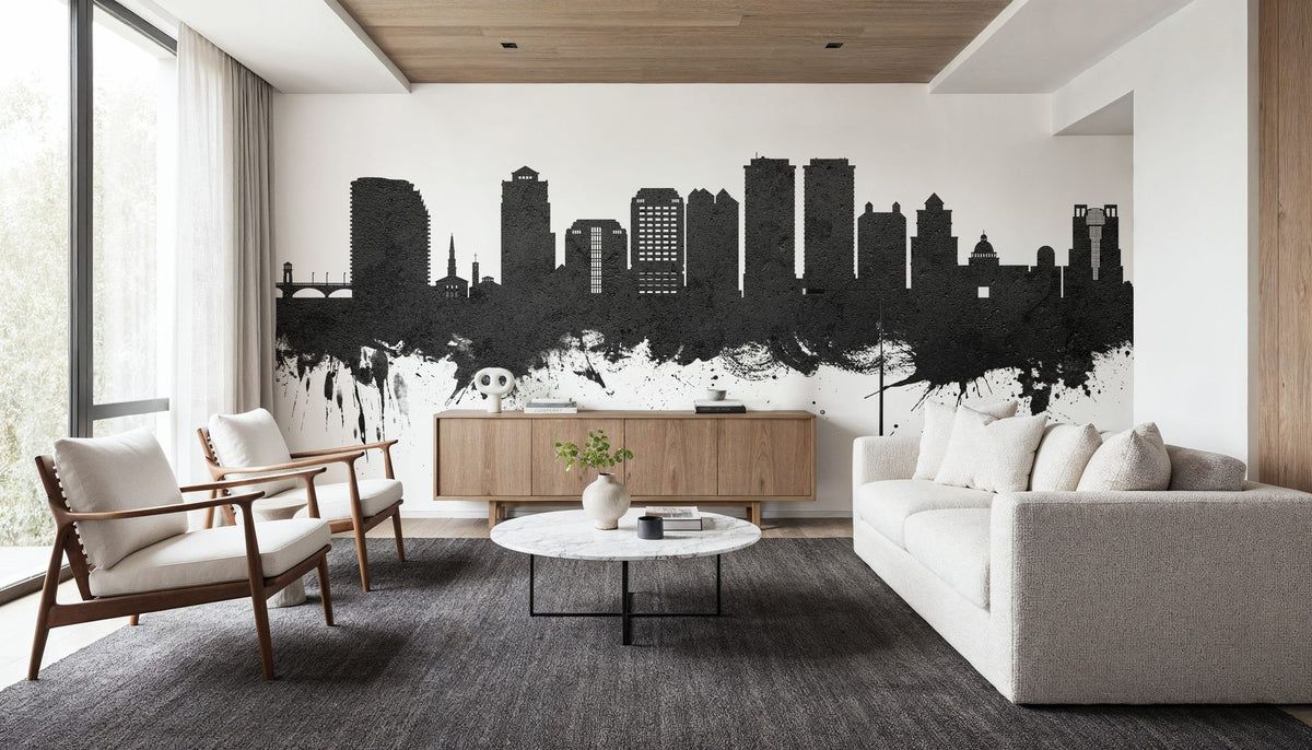 West Palm Beach Florida Skyline Black & White Mural Wallpaper - room preview 04