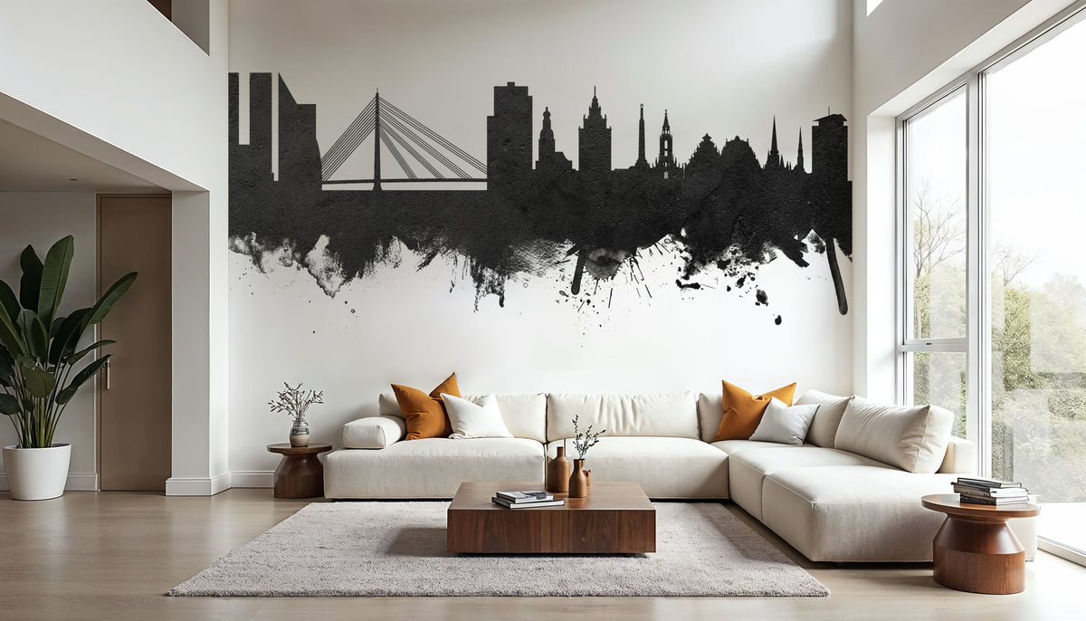 Riga Latvia Skyline Black & White Mural Wallpaper - room preview 04