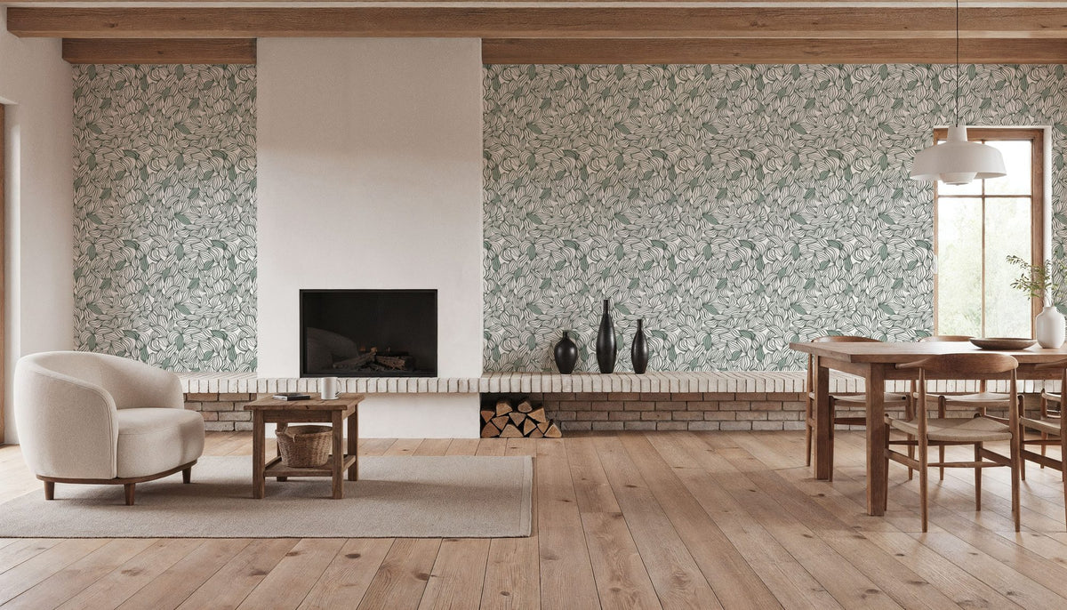 Negative Leaf, Sage Mural Wallpaper - room preview 04