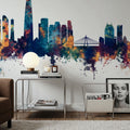 Seoul Skyline Blue & Bronze Mural Wallpaper - room preview 04
