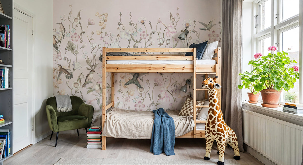 Bird Garden Light Pink Mural Wallpaper - room preview 04