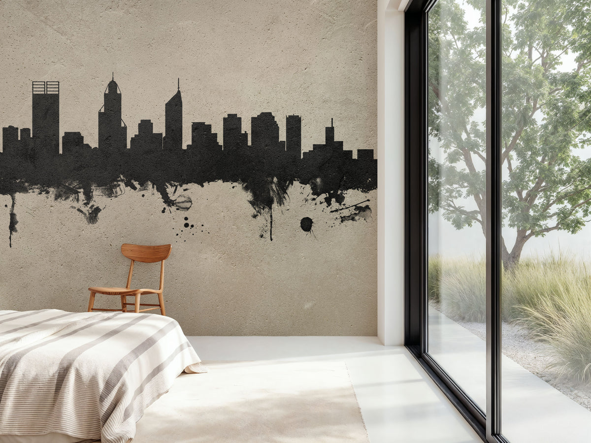 Perth Australia Skyline Concrete Mural Wallpaper - room preview 04