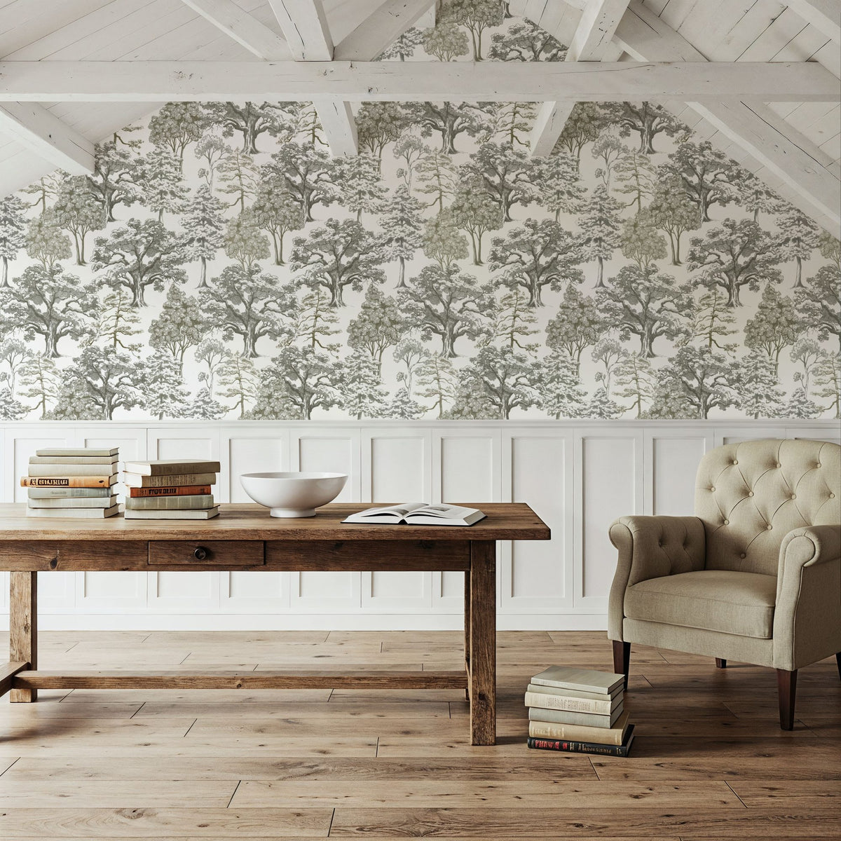 Park Trees, White Mural Wallpaper - room preview 04