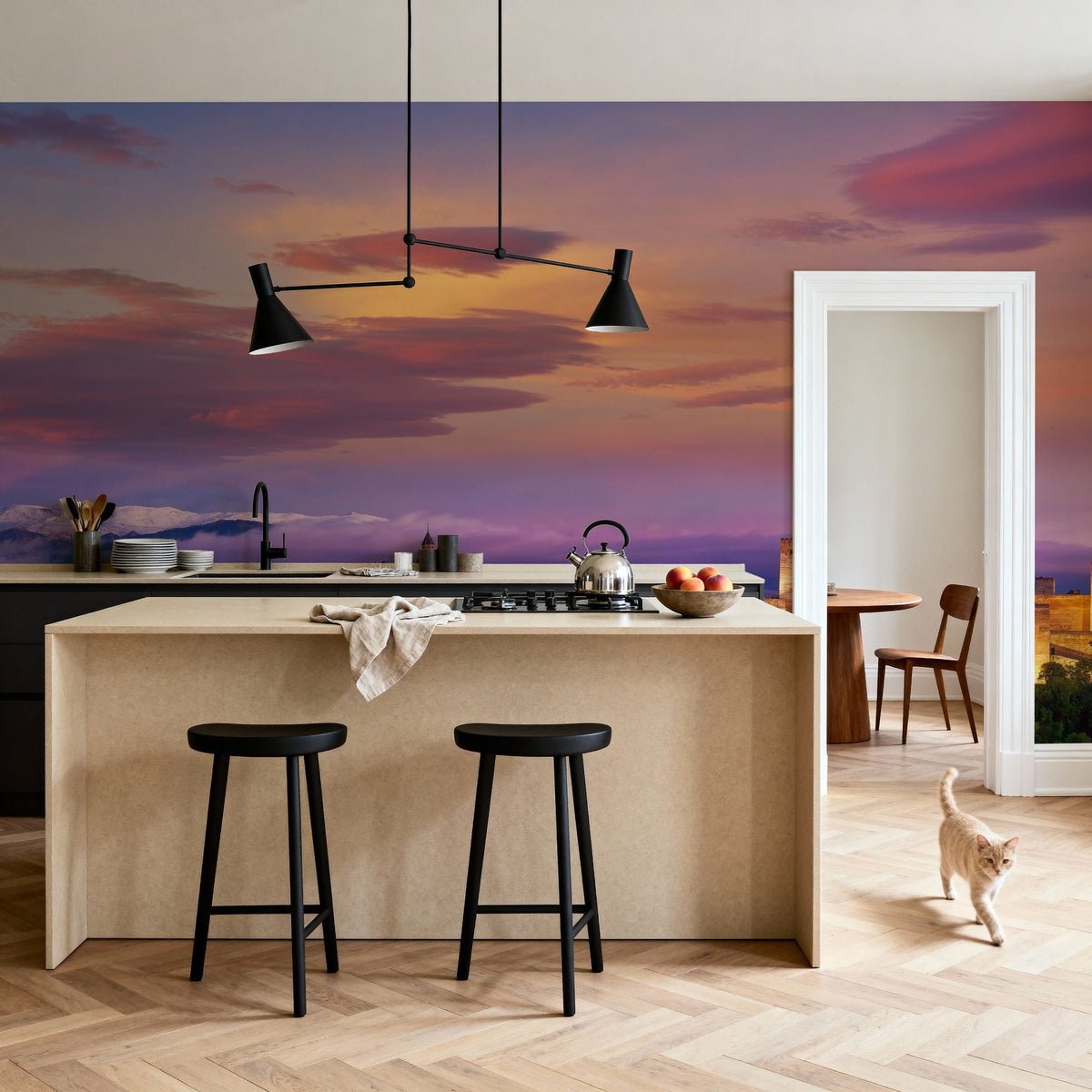 Mountain Fortress Twilight Mural Wallpaper - room preview 04