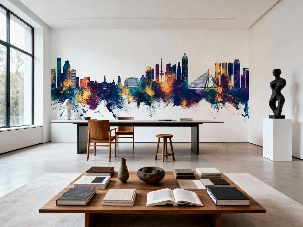 Rotterdam the Netherands Skyline Blue & Bronze Mural Wallpaper - room preview 04
