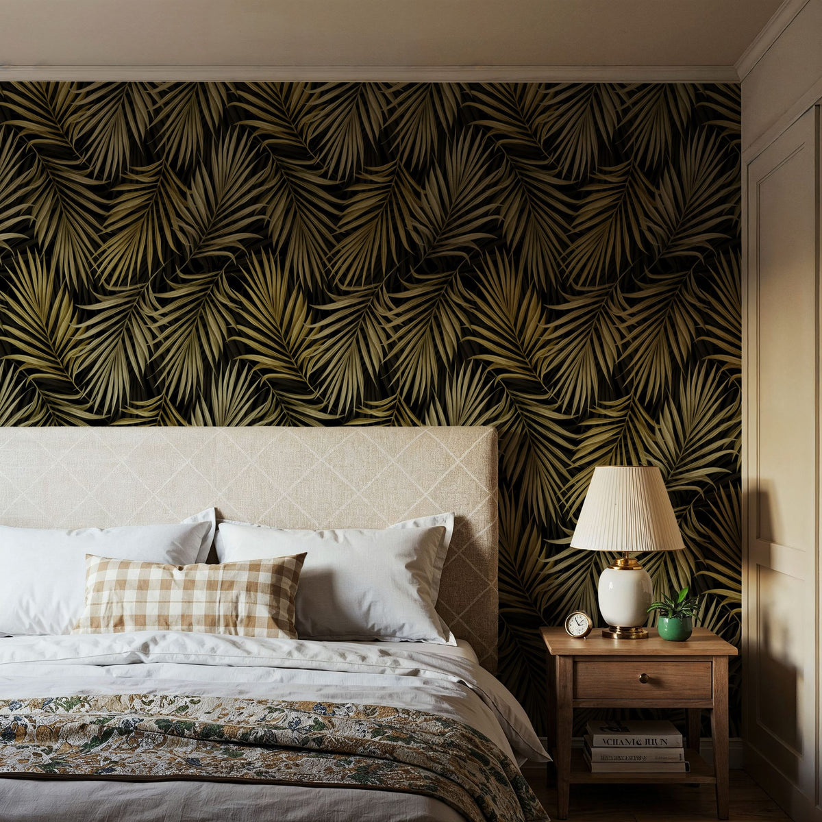 Bright Palms Pattern, Yellow Mural Wallpaper - room preview 04