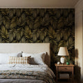 Bright Palms Pattern, Yellow Mural Wallpaper - room preview 04