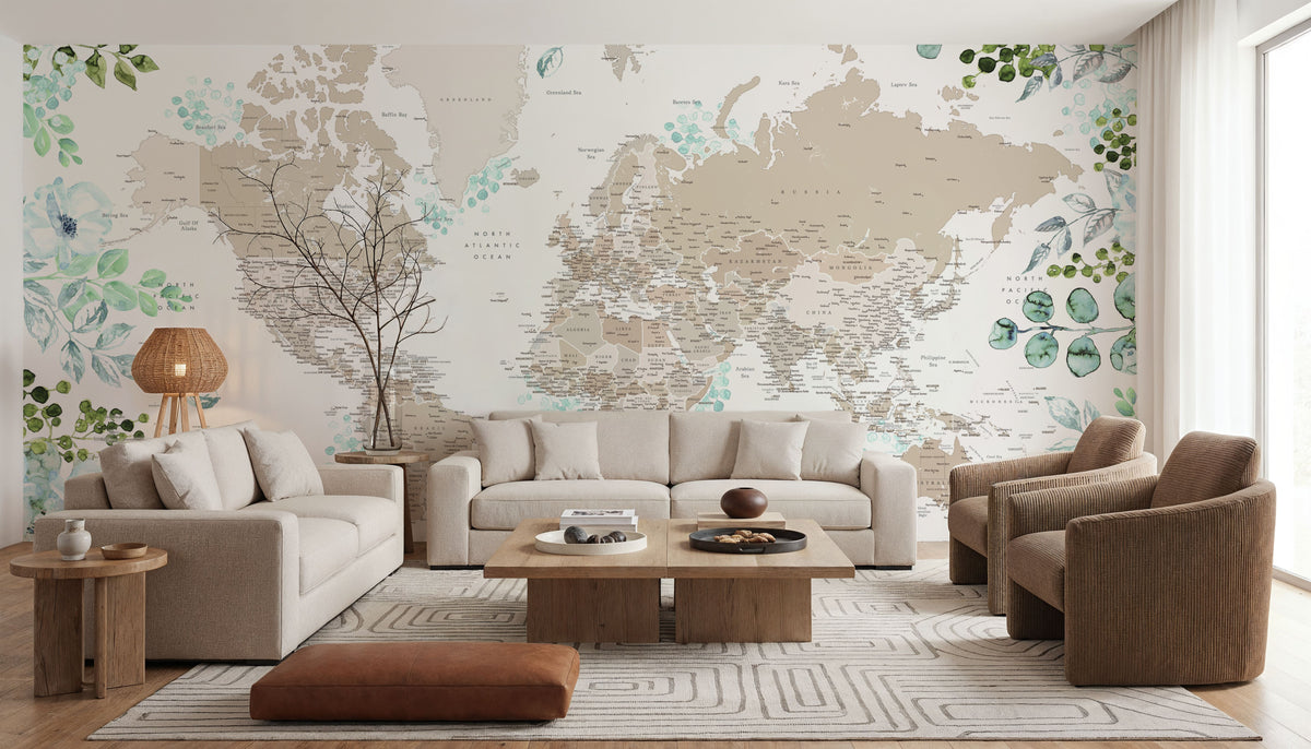 World Map Cities - Leanne Mural Wallpaper - room preview 04