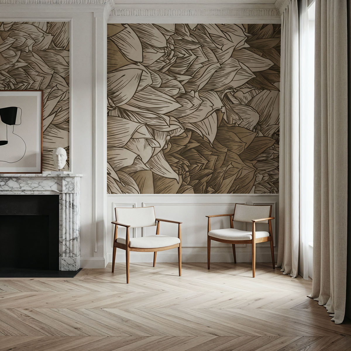 Chasing Dahlia Sepia Mural Wallpaper - room preview 04