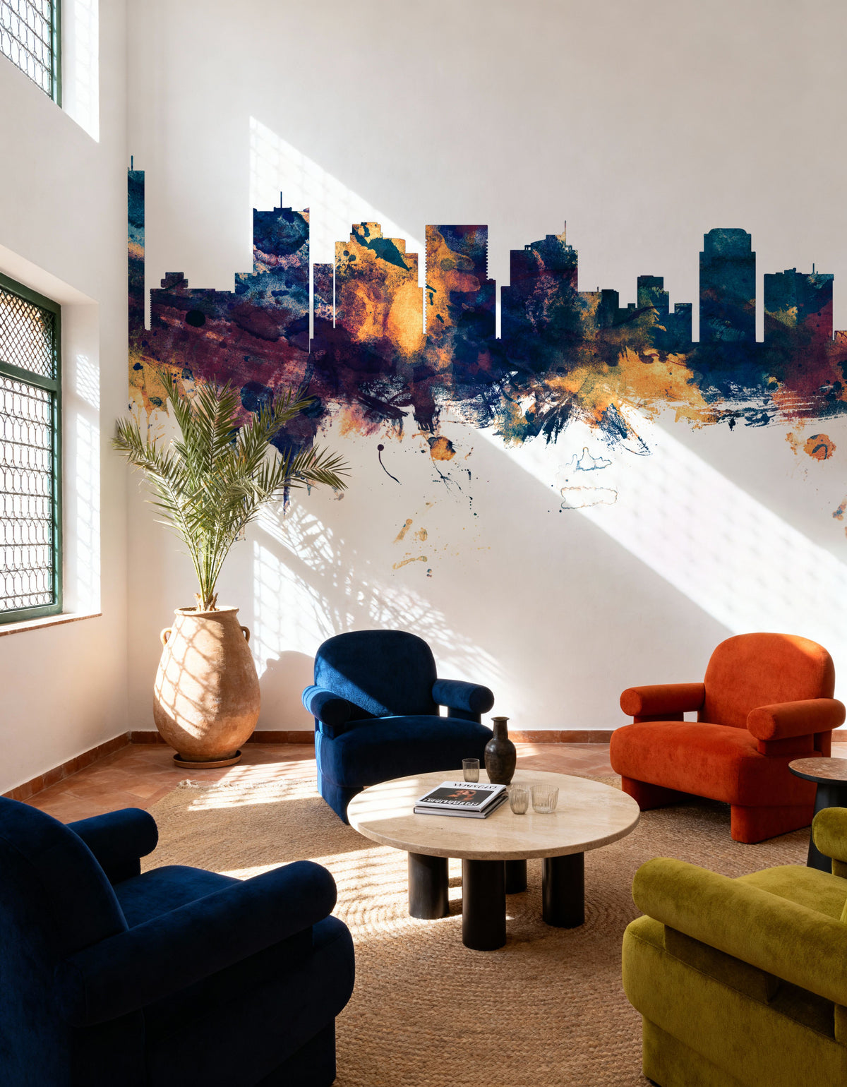 Phoenix Skyline Blue & Bronze Mural Wallpaper - room preview 04