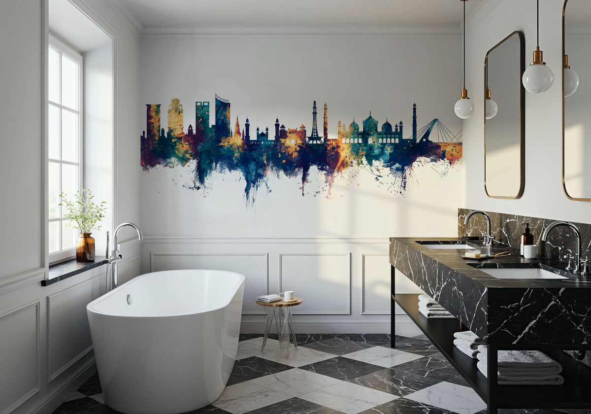 Lahore Pakistan Skyline Blue & Bronze Mural Wallpaper - room preview 04