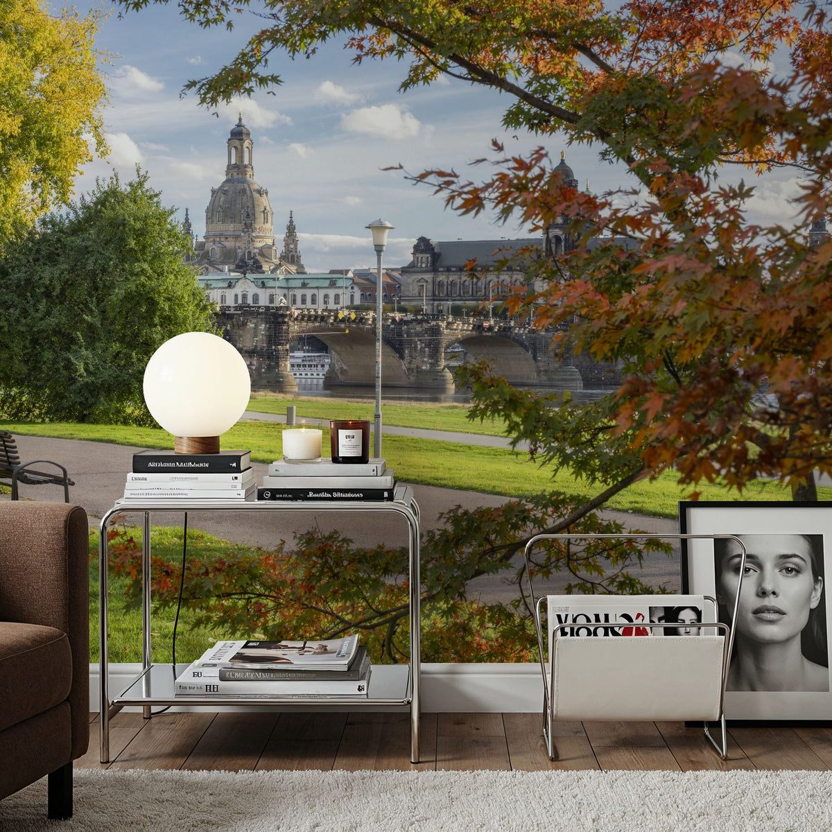 Autumn Bridge Walk Mural Wallpaper - room preview 04