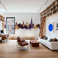 Norwich England Skyline Purple & Gold Mural Wallpaper - room preview 04