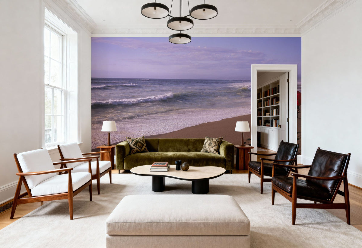 Crimson Stroll by the Shore Mural Wallpaper - room preview 04