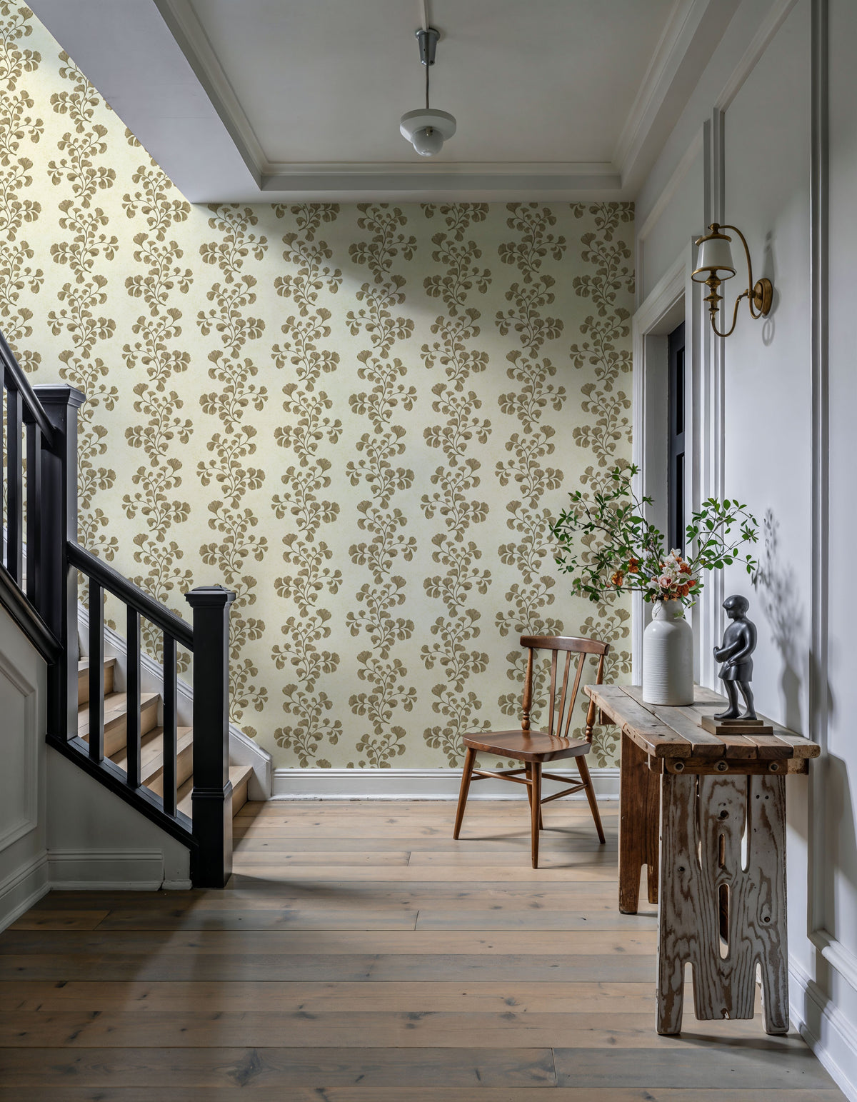 Fern Stripes, Beige Mural Wallpaper - room preview 04