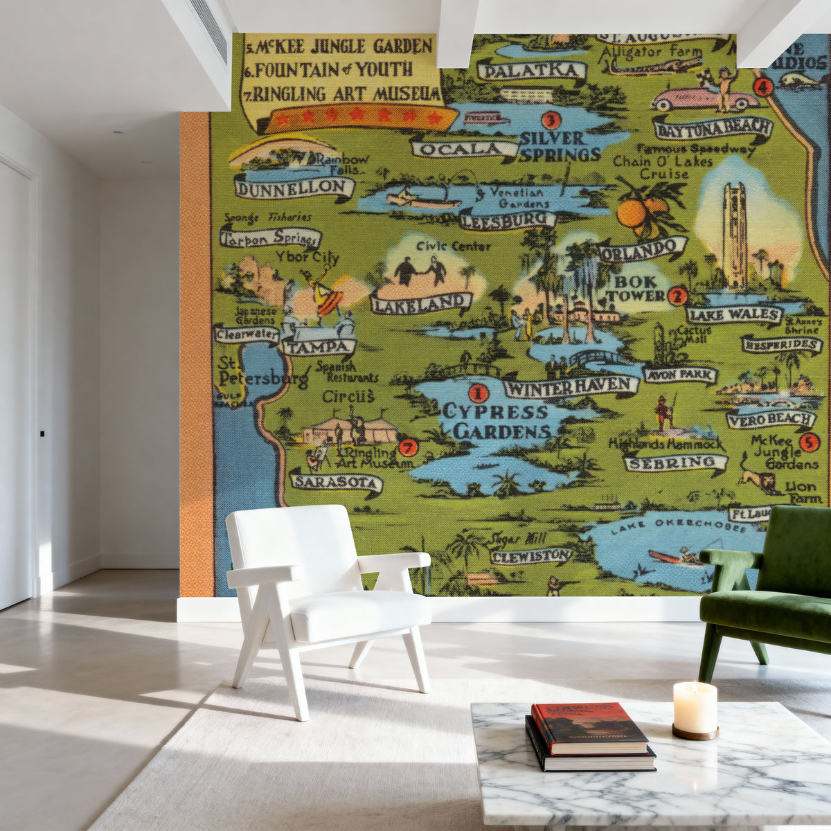 Vintage South Florida Map Mural Wallpaper - room preview 04