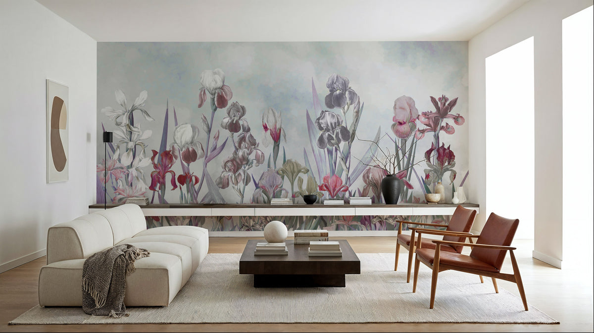 Iris Field Blueish Mural Wallpaper - room preview 04