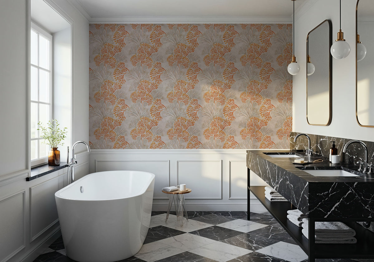 Subtle Seaweed, Orange Mural Wallpaper - room preview 04