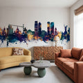 Kyiv Ukraine Skyline Blue & Bronze Mural Wallpaper - room preview 04