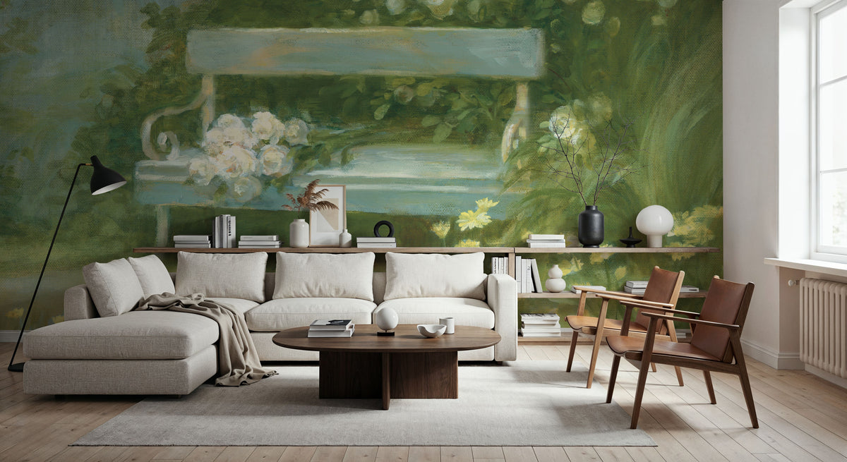Garden Bench with Rose Bouquet Mural Wallpaper - room preview 04