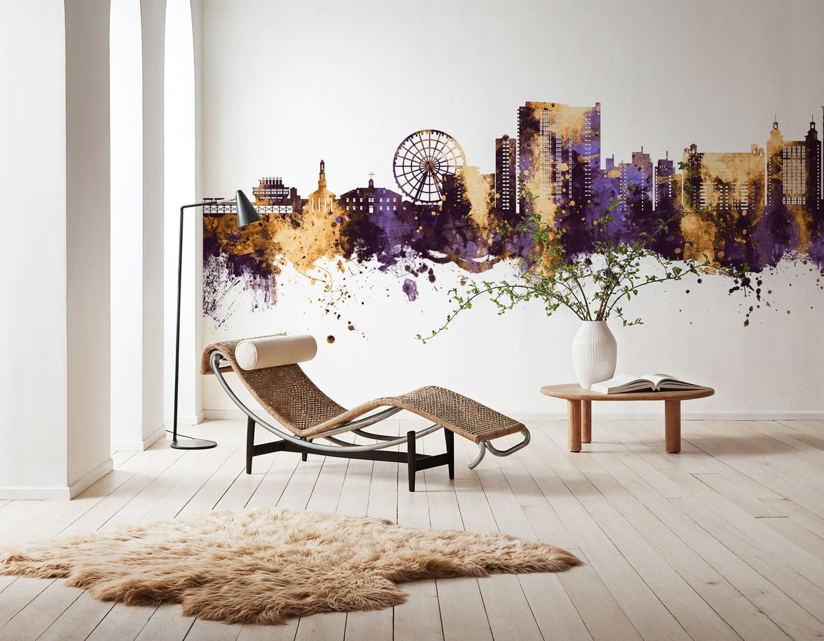 Myrtle Beach South Carolina Skyline Purple & Gold Mural Wallpaper - room preview 04