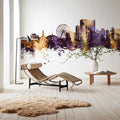 Myrtle Beach South Carolina Skyline Purple & Gold Mural Wallpaper - room preview 04