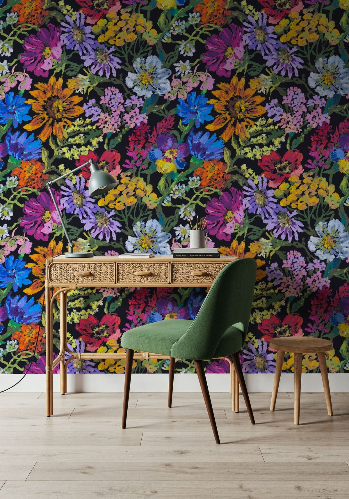 Meadow in Oil Pastel, Yellow Mural Wallpaper - room preview 04