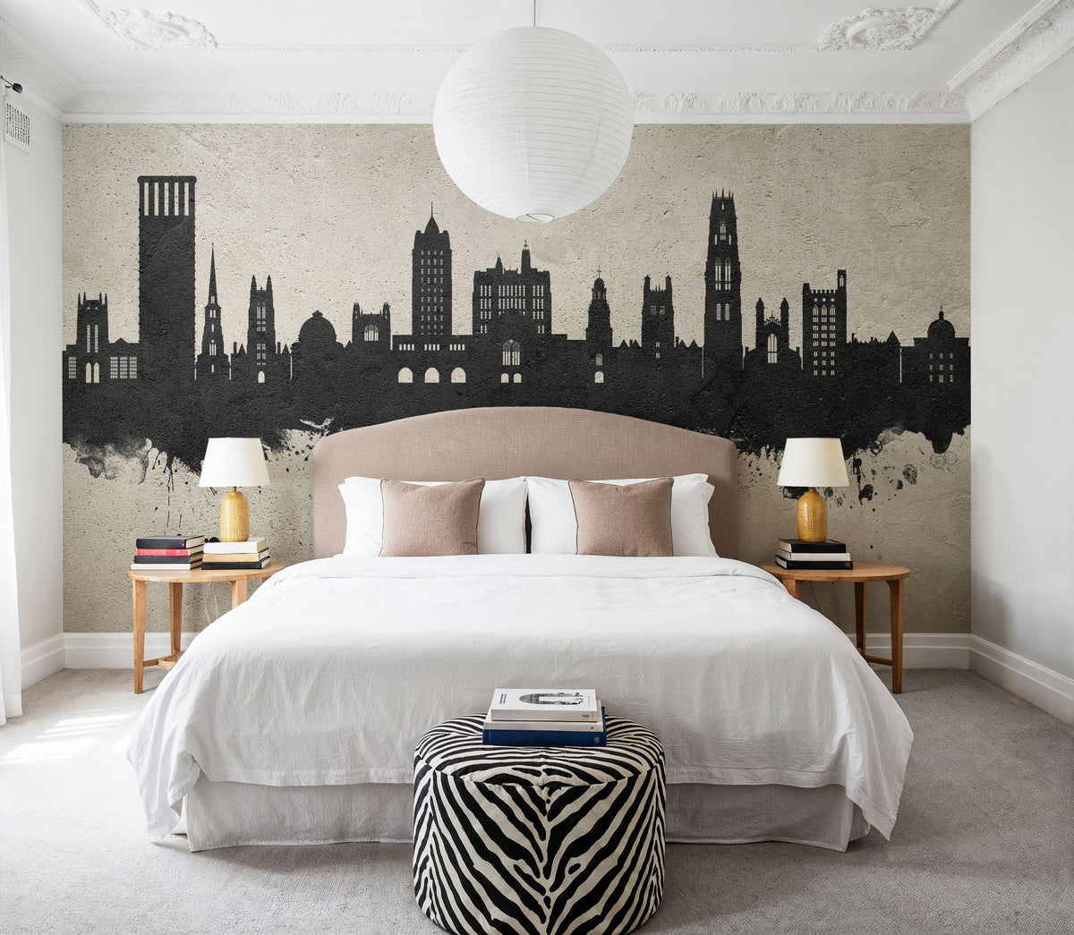 New Haven Connecticut Skyline Concrete Mural Wallpaper - room preview 04