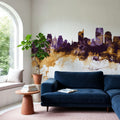 Sacramento California Skyline Purple & Gold Mural Wallpaper - room preview 04