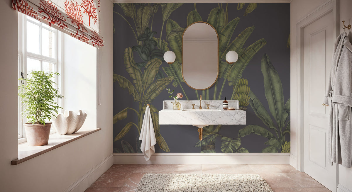 Banana Grove, Foggy Blue Mural Wallpaper - room preview 04