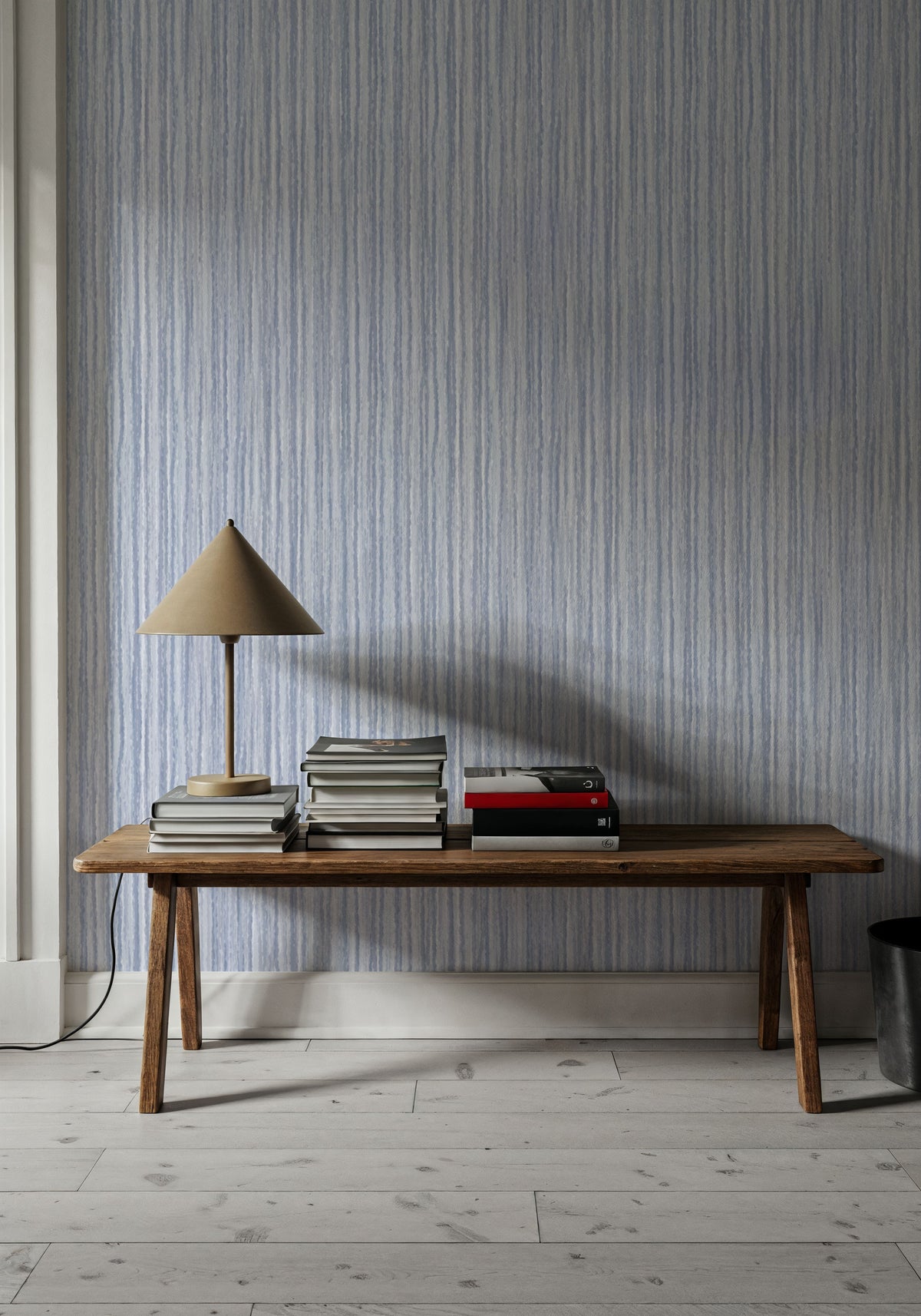 Textured Lines, French Blue Mural Wallpaper - room preview 04